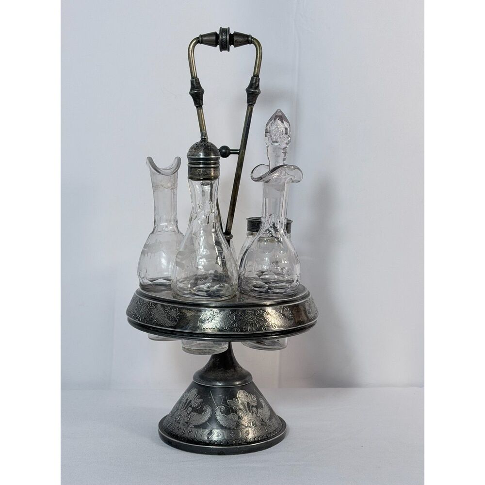 Victorian Rogers Smith Cruet Castor Condiment Set FLAWED Antique Silver Plate